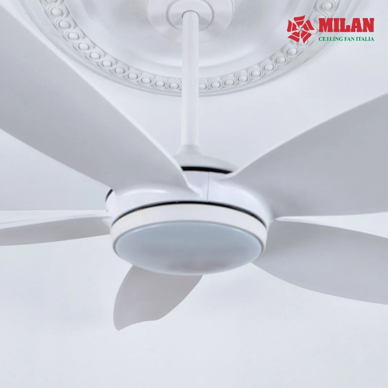 Quạt trần đèn 5 cánh FY528 - màu trắng với 5 cánh nhựa ABS chắc chắn.
